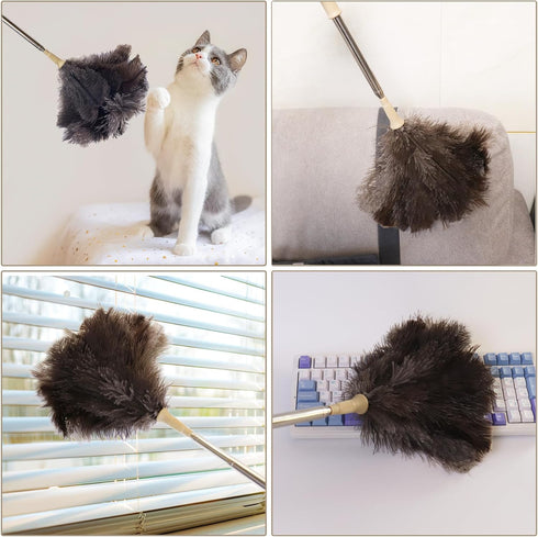 Aldwin Ostrich Feather Duster with Extension Pole Up to 43 inch, Genuine Fluffy Natural Reusable Handheld Feather Dusters for Cleaning Supplies, W...