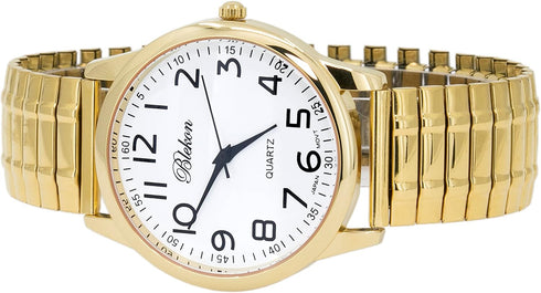 Blekon Collections Unisex Large Face Easy to Read 40mm Case Japanese Quartz Movement Stretch Band Watch (Gold)...