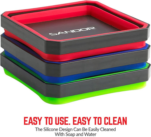 Collapsible Magnetic Parts Tray Set - (Pack of 3) Tool Trays for Screw, Bolts, Nuts, Washers, Pins and Other Small Metal Parts - 4.25 Inch Square ...