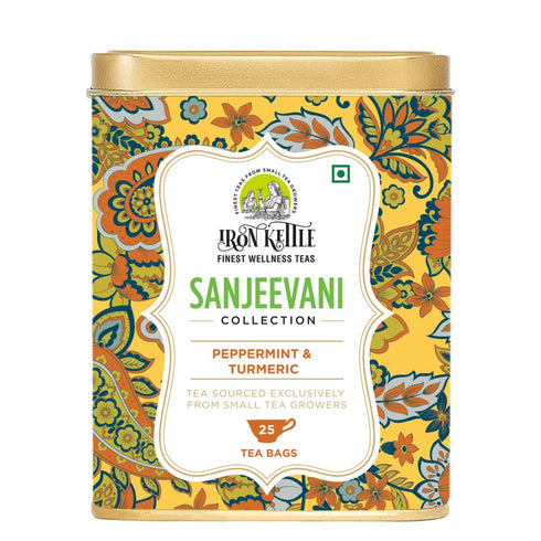 Iron Kettle Sanjeevani Collection | Peppermint & Turmeric | Herbal Green Tea blended with Peppermint, Turmeric, Amla & Nettle | 25 Tea bags...