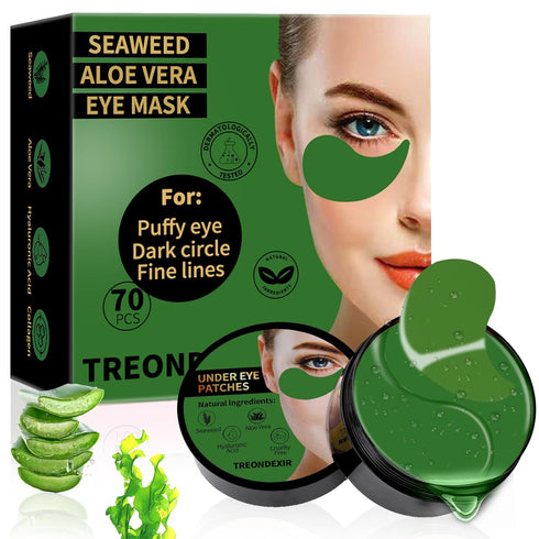 Under Eye Masks for Dark Circles and Puffiness 70PCS, Under Eye Patches for Puffy Eyes Treatment, Under Eye Gel Pads w/Seaweed, Aloe Vera, Peptide...