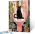 Black Cat Sit on Toilet Oil Painting Paint by Number Kits 16 x 20 inch Canvas Abstract Botanical Pink Green DIY Painting for Kids Students Adults ...