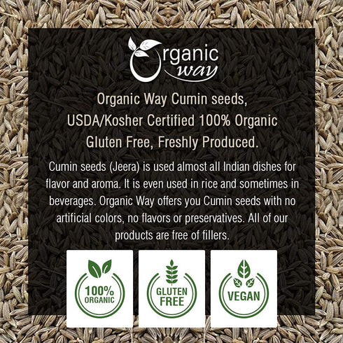Organic Way Premium Cumin/Jeera Seeds Whole (Cuminum cyminum) - Adds Flavour & Aroma | Organic & Kosher Certified | Raw, Vegan, Non GMO & Gluten F...