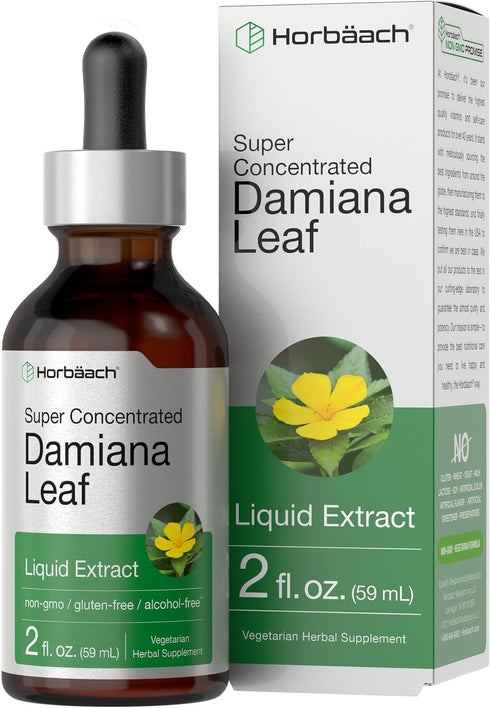 Horbaeach Damiana Leaf Herb Liquid Extract | Alcohol Free | 2 fl oz | Vegetarian, Non-GMO & Gluten Free Tincture...