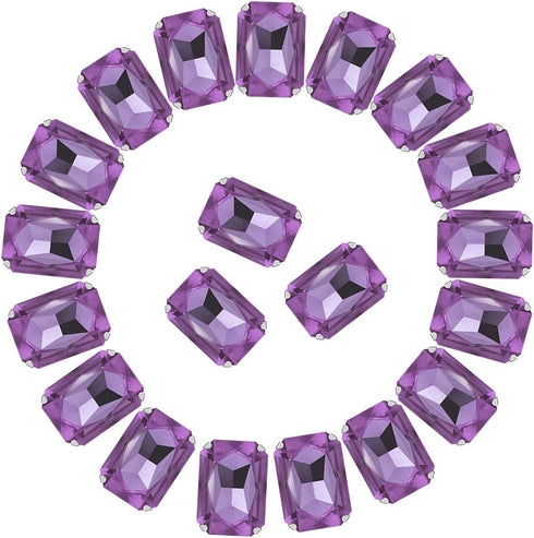 Sew on Rhinestones 50pcs Rectangle Octagon Shaped Rhinestones in Silver Settings Flatback Glass Rhinestone,13x18 mm,Light Purple...