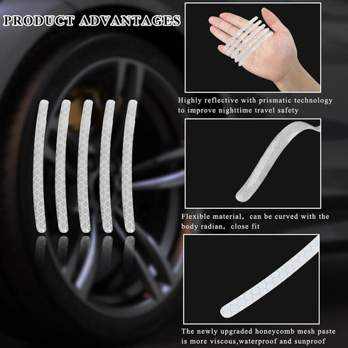 20PCS Reflective Car Wheel Decorative Stripe Stickers, Anti-Scratch Night Safety Warning Sticker, Fluorescent Auto Tire Rims Decal, Universal Vehi...