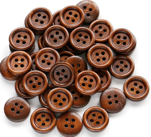200PCS 5/8 Inch (15mm) Brown Color Wooden Buttons DIY Crafts Button Sewing Project...
