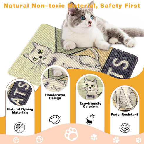 Sisal Cat Scratcher Mat Wall Mounted, 15.7 X 23.6 Inch Natural Sisal Cat Scratch Pad, Durable and Shedding-Resistant Cat Scratching Surface, Prote...