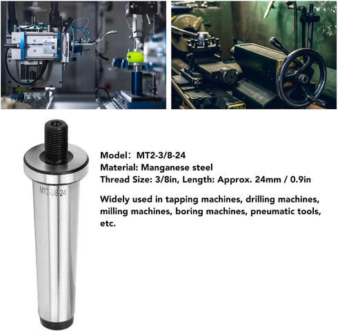 MT2-3/8-24 Drill Chuck Arbor 2MT Shank To 3/8in 24 Threaded Drill Chuck Arbor Hardened Morse Taper MT2 Adapter for Pneumatic Tools...