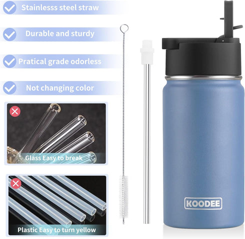 koodee Water Bottle with Straw-12 oz Stainless Steel Double Wall Vacuum Insulated Water Bottle for School, BPA Free (Royal Blue)...