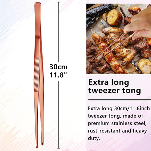 Tweezers – 11.8''/30cm Precision Tweezers, Garnish Stainless Steel Tongs for Bartender, Mixologists Clipping Food – NZ01-C (Copper)...