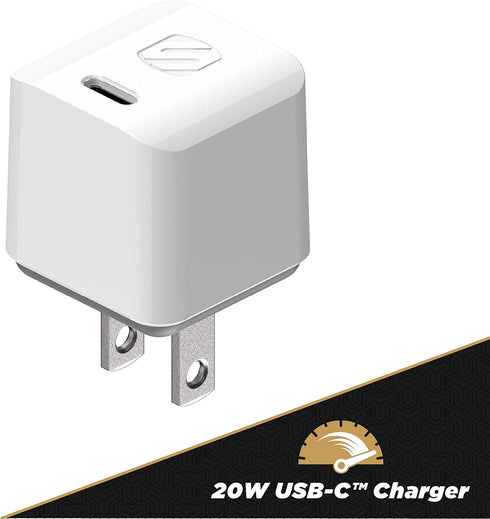 Scosche HPDC20WT-SP Fast Charger PowerVolt 20W Mini Cube USB-C, Wall Adapter for Phone, 4X Faster Power Charge, Portable Outlet Plug, White...