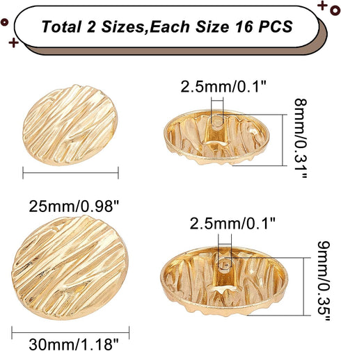 AHANDMAKER 32 Pcs Alloy Shank Button, Metal Flat Button, Gold Blazer Buttons, Sewing Button for Jacket Suit Woolen Coat Shirt Trousers Sewing DIY ...