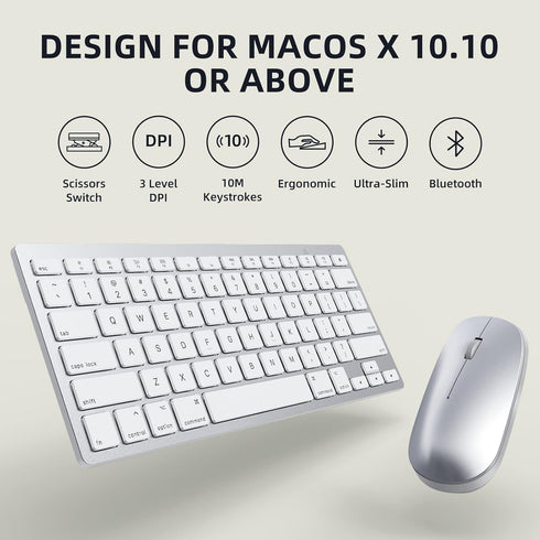 Bluetooth Keyboard and Mouse for Mac, OMOTON Ultra-Slim Keyboard and Mouse Combo, Wireless Keyboard and Mouse for MacOS, MacBook Pro/Air, iMac, Ma...