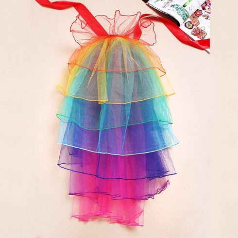 NHSUNRAY Women Girls Dancing Tutu Skirt Layered Organza Lace Rainbow Bustle Skirt Ruffle Tiered Clubwear,Multi-Color One Size with Adjustable Ribb...