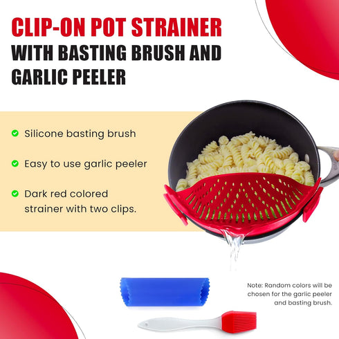 Clip On Kitchen Food Strainer for Spaghetti, Meat, Pasta, & Ground Beef Grease, Colander & Sieve Snaps or Clips Onto Bowls, Pots & Pans Includes S...