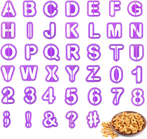 40pcs Alphabet Cookie Cutters Set Purple Plastic Letter Cake Decorating Fondant Number Cutters Mould Tools Fondant Letter and Number Stamps for Su...