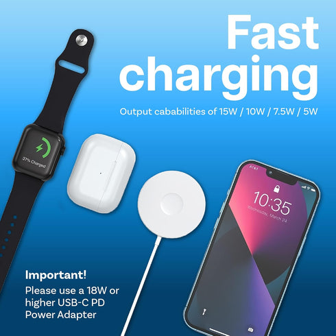 MMOBIEL Magnetic Wireless Charger 15W Compatible with MagSafe iPhone 15/14/13/12 Series, AirPods 3/2/Pro, Apple Watch All Series, Samsung Galaxy B...
