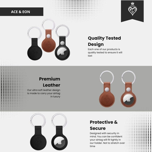 Ace & Eon Luxury AirTag Holder, 2-Pack - Waterproof Vegan Leather Case for Apple Air Tag - Keychain, Wallet, Dog Collar Cover - Lightweight, Durab...