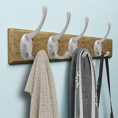 IBosins 12 Pack Silver Coat Hooks Wall Mounted with 24 Screws Retro Double Hooks Utility Silver Hooks for Coat, Scarf, Bag, Towel, Key, Cap, Cup, ...