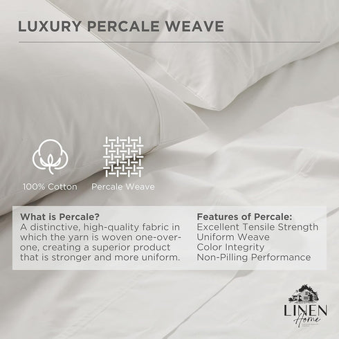 Linen Home 100% Cotton Percale Pillowcases King Size, White, 2 Pieces of Pillow Case, Crisp and Cool Strong Bed Linen, 20 inches X 40 inches...