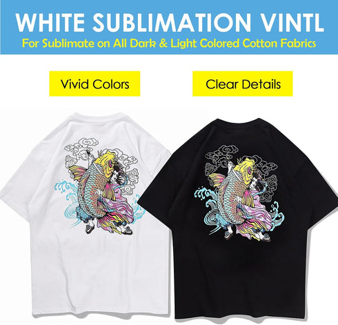 A-SUB Sublimation HTV for Dark and Light Fabric, 12" X 10FT Matte Sublimation Vinyl, White HTV Vinyl for Sublimation on Cotton Fabric - T-Shirt, P...