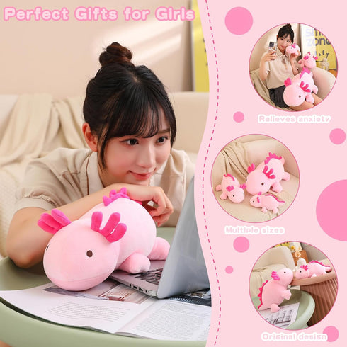 SQEQE Weighted Axolotl Plush Toy, Pink Axolotl Stuffed Animals Cute Axolotl Plush Pillow, Cute Weighted Stuffed Animals Gifts for Girls & Boys Age...