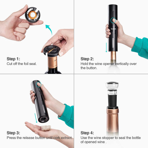 Hotder Electric Wine Opener,Battery Operated Wine Bottle Opener with Corkscrew,Foil Cutter,Wine Stopper,Ideal Gift for Wine Lovers,Home Party Wedd...