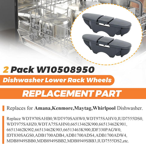 W10508950 Dishwasher Upper Dishrack Slide Rail Stop Clip by Beaquicy - Replacement for 8562015 W10199682 2684662 AP6022472 PS11755805 Whirlpool Dishwasher (Pack of 2) dark grey