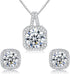 Cubic Zirconia Earrings and Necklace Set for Women 14K White Gold Plated Square Jewelry Set for Women Silver Pendant Necklace Hypoallergenic Stud ...