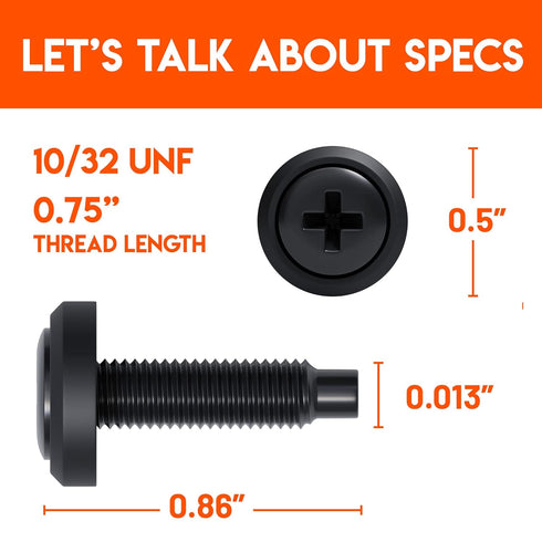 ECHOGEAR Server Rack Screws 50 Pack - 10/32 Steel Screws with Attached Nylon Washers & Pilot Point Heads - Made to Use with Network Racks, Enclosu...
