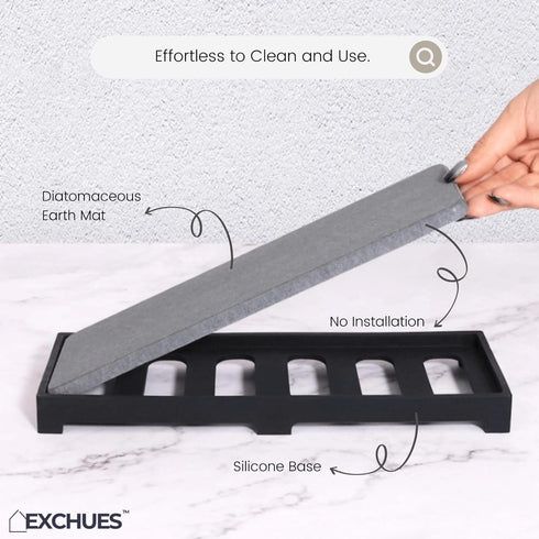 Instant Dry Sink Caddy Organizer, Kitchen Sponge Holder, Bathroom Soap Water Absorbing Stone Drying Tray, Modern Home Countertop Racks (Black, Sil...