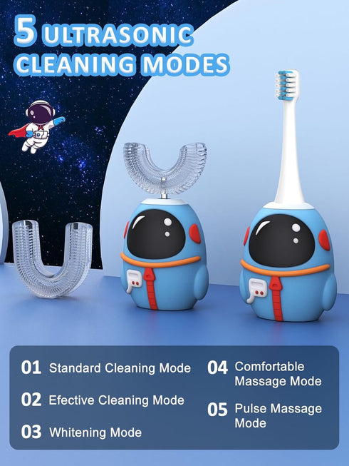 FTOYIN Kids Electric Toothbrush with 3 Brush Heads, U Shaped Ultrasonic Toothbrush Kids with 5 Modes, 45s Smart Reminder, 360-Degree Automatic Cle...