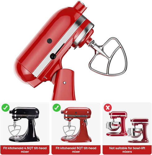 Gvode Stainless Steel Flex Edge Beater for KitchenAid Mixer, Fits Tilt-Head Stand Mixer Bowls for 4.5-5 Quart Bowls, Paddle Attachment for Kitchen...