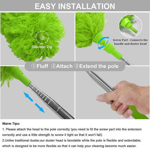 DELUX Microfiber Duster, 100 inches Extendable, Bendable Head, Green...