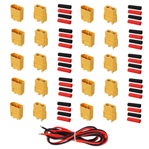 XT60 XT-60 Connectors with 2M 14 AWG Silicone Wire, XT60 Cable Set with 5mm Heat Shrink Tube for DIY Custom RC Lipo Battery Drone Car Boat (10 Pai...