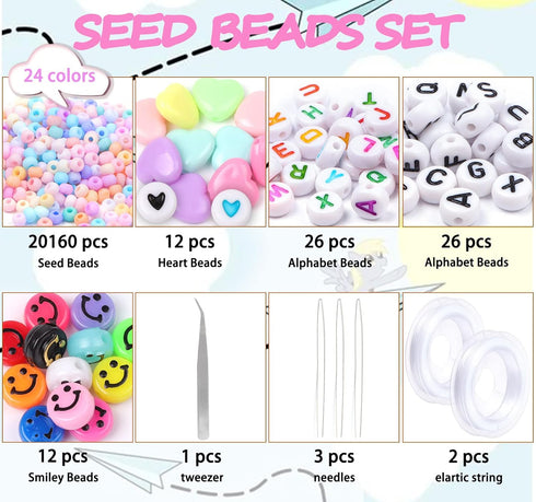 2mm Bracelet Making Kit Beads,20160pcs Glass Beads for Jewelry Making, Pastel Macaron Small Beads for Earring Necklace Ring Making with Alphabet L...