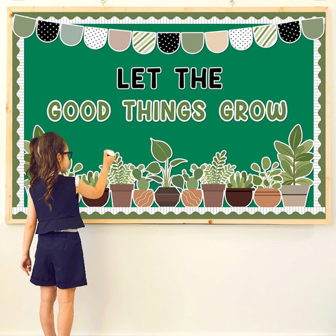 ZOiiWA Summer Potted Plant Bulletin Board Set Summer Greenery Classroom Bulletin Board Decoration Motivational Plant Cutouts Let The Good Things G...