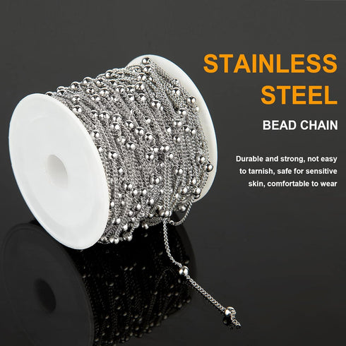 KYUNHOO 32.8 Feet/10M Silver Satellite Bead Chain 304 Stainless Steel Chain for Jewelry Making Women Necklace Chain Bulk DIY Crafts Jewelry Suppli...
