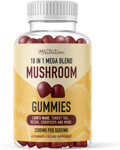Mushroom Gummies 10-in-1 Mushroom Blend | Lions Mane Supplement with Turkey Tail, Reishi, Chaga, Cordyceps, Maitake & More | Support Cognitive Fun...