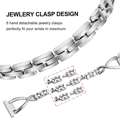 TRUMiRR Women Band for Galaxy Watch 7 6 5 4 40mm 44mm, Bling Diamond & Stainless Steel Watchband Quick Release Strap Jewelry Wristband for Samsung...