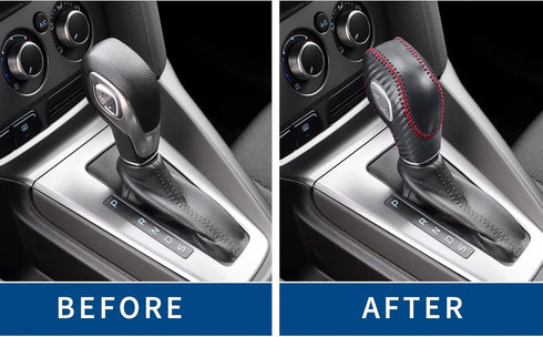 Compatible with DIY Genuine Leather Carbon Fiber Texure Gear Shift Knob Cover Interior Accessories Protective Cover for Ford Focus Mondeo Fusion E...