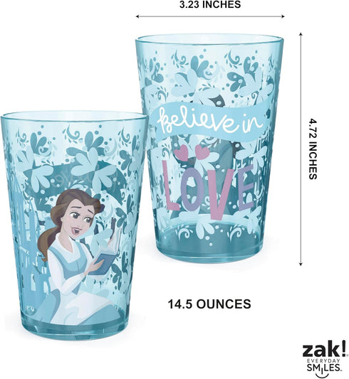 Zak Designs 14.5oz Disney Princess Nesting Tumbler Set Includes Durable Plastic Cups, Fun Drinkware is Perfect for Kids, 4pk ( Belle & Jasmine & A...