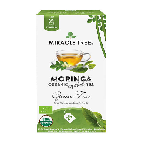 Miracle Tree - Organic Moringa Superfood Tea, 25 Individually Sealed Tea Bags, Green Tea (Keto, Detox, Energy & Immunity Booster, Vegan, Gluten-Fr...
