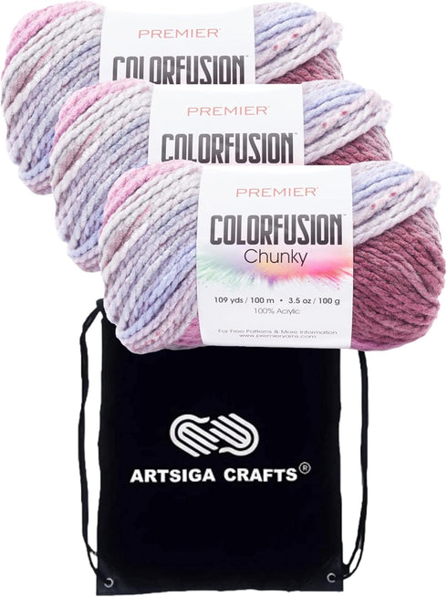 Premier Yarns Colorfusion Chunky Berries & Cream 1174-12 (3-Skeins - Same Dye Lot) Chunky Bulky #5 Acrylic Yarn for Crocheting and Knitting - Bund...