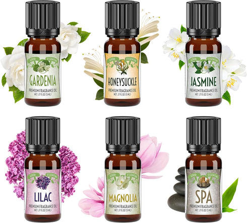 Good Essential Oil Set – 6-Pack Floral Aromatherapy – Gardenia, Honeysuckle, Jasmine, Lilac, Magnolia, Spa – for Candles, Soaps, Perfume, Diffuser...