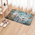Farmhouse Floral Flower Bath Mat, Teal Daisy Rustic Wooden Plank Country Barn Wood Turquoise Blue Non-Slip Flannel Soft Doormat Floor Entryways Ou...