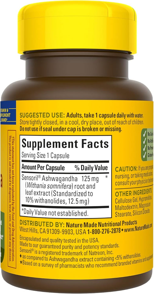 Nature Made Ashwagandha Capsules 125mg for Stress Support, 60 Capsules, 60 Day Supply...