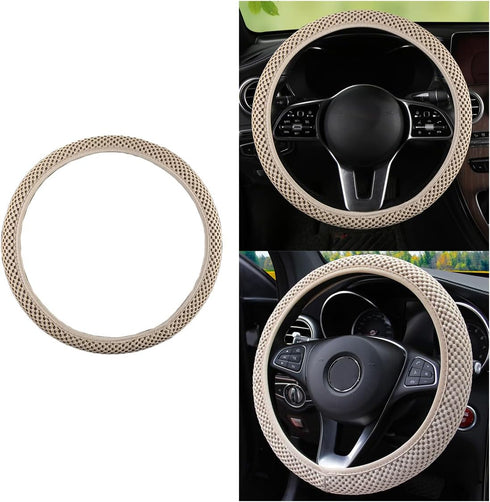 Stretch Elastic Steering Wheel Cover, All-Season Comfort, Warm in Winter & Cool in Summer, Universal 15 Inch Microfiber Breathable Ice Silk, Anti-...