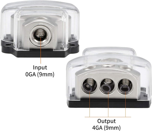 3 Way Power Distribution Block, 1x 0 Gauge in / 3X 4 Gauge Out Amp Power Distribution Ground Distributor Connecting Block for Car Amplifier Audio ...
